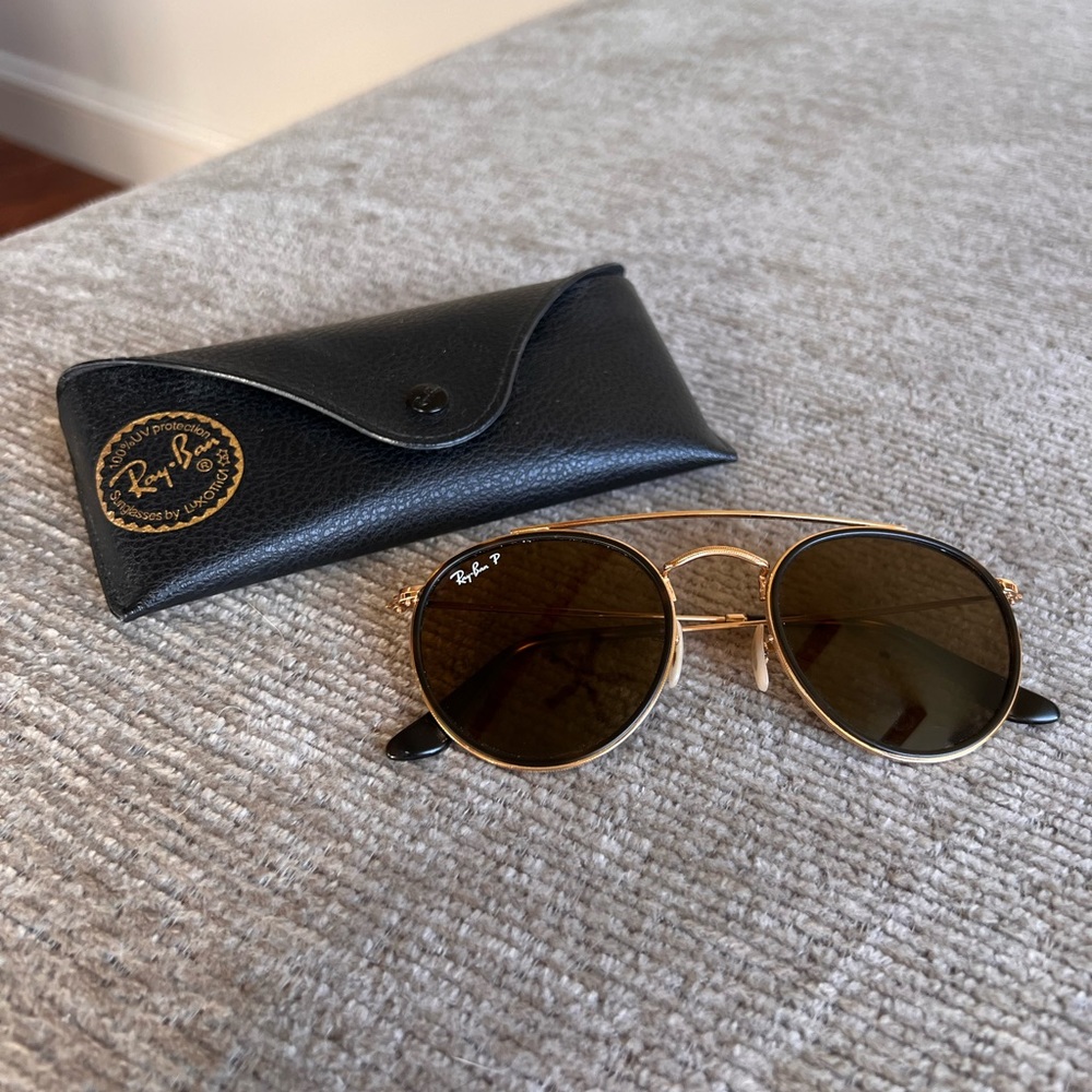 Authentic Ray-Ban Brown Round Double Bridge Polarized Sunglasses